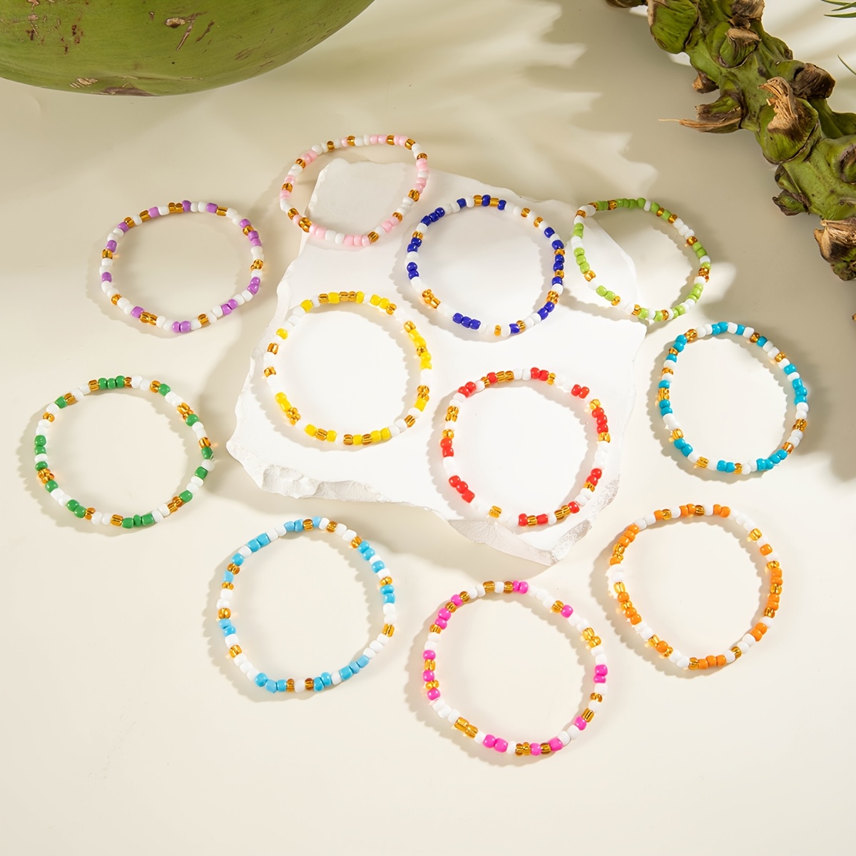 11pcs Boho Beaded Bracelet Set Dopamine Hues Stackable Seed Bead Jewelry