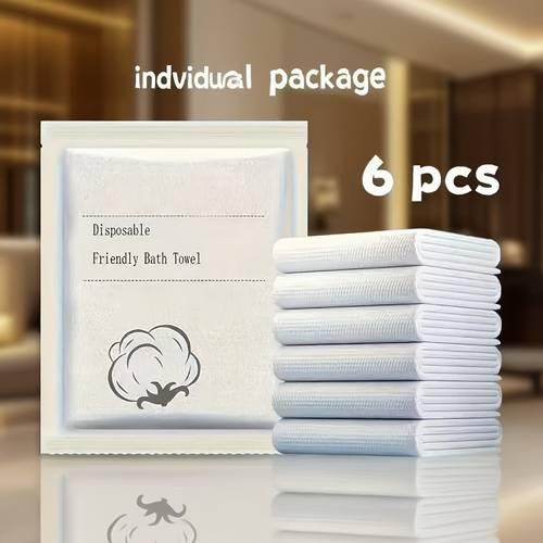 6 pack large disposable bath towels 55x28 inch travel beach shower hiking and camping compact and portable