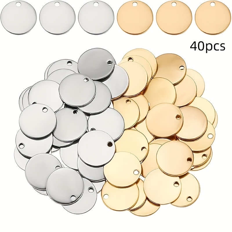 TEMU 2d Flat - 40pcs Stainless Steel Jewelry 15mm Flat Round Jewelry Blank Stamping Label Pendant, Metal Jewelry For Bracelet Earring Necklace Chain