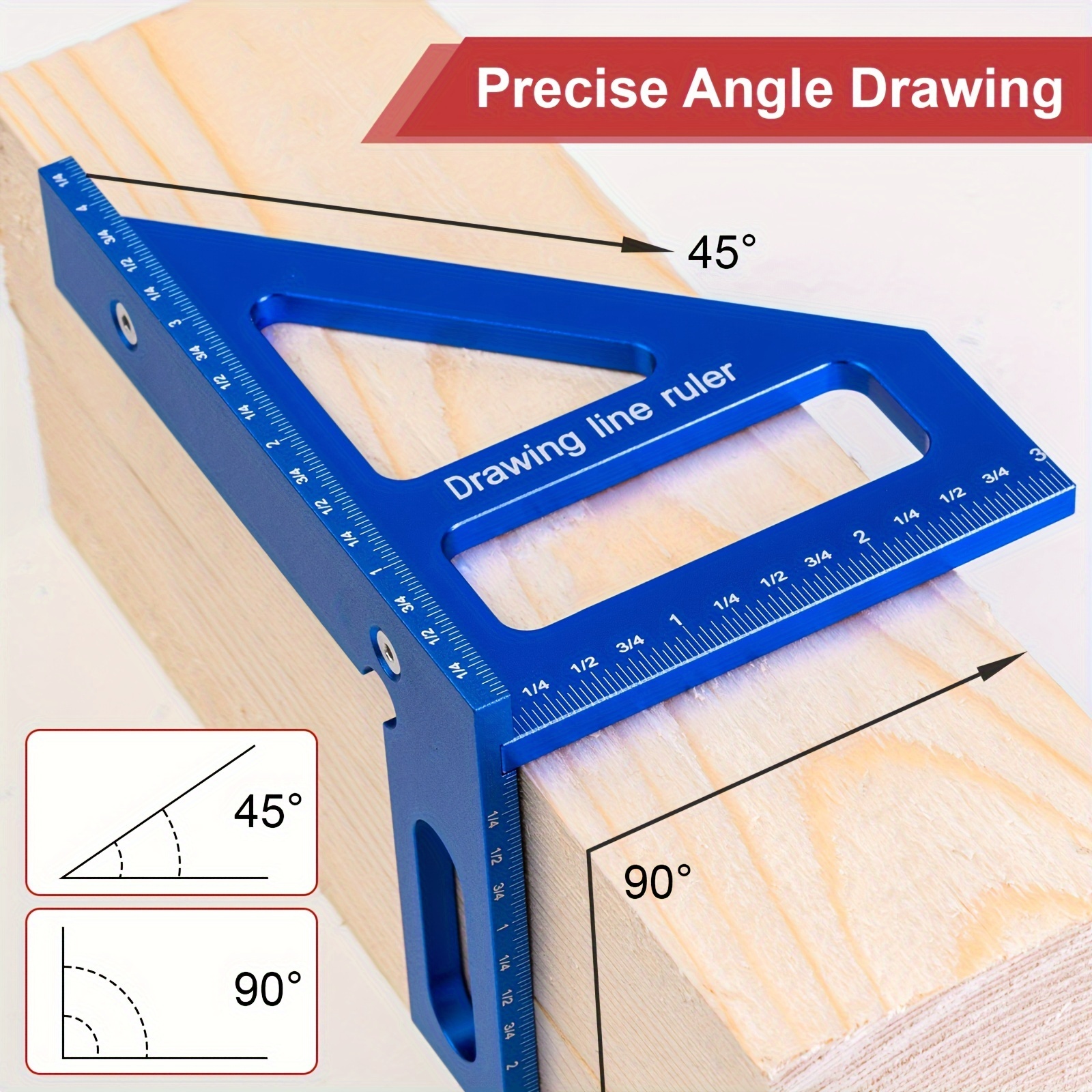 

Aluminum Alloy Woodworking Square, 45/90 Degree Angle Measuring Tool, High Precision, Durable, Multi-use Drawing Ruler For Carpentry And Diy Projects