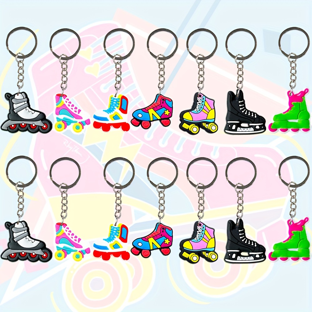 

14pcs Roller Skate Keychains - Pvc, Party Favor Key Rings With Ring Closure For Backpacks, Luggage & Birthday Gifts