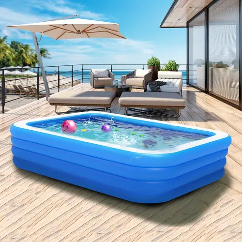 super large outdoor swimming pool four ring blue and white 153 74 27inch thick and high square family inflatable swimming pool