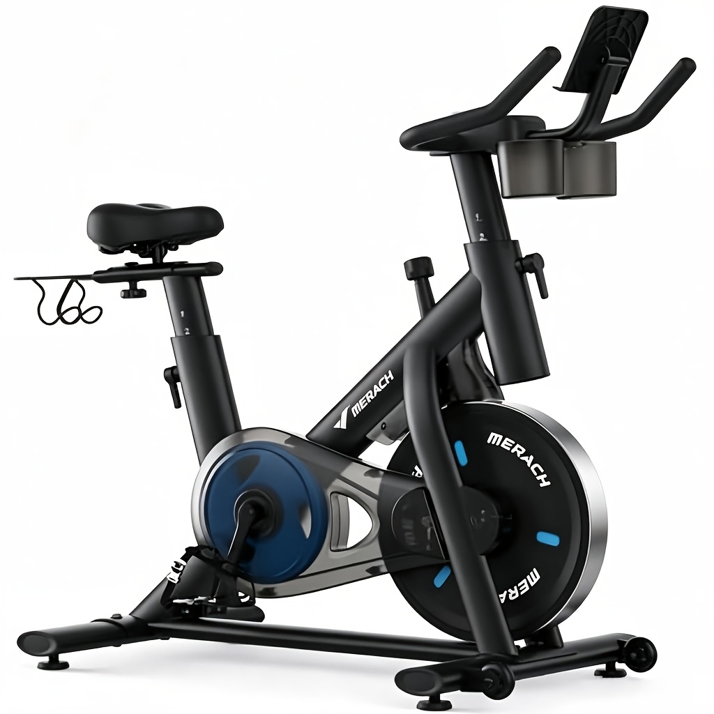 Image of Merach Indoor Cycling Bike For Cardio Training At Home, Exercise Bike With Adjustable Resistance, Trainer Bicycle, Tablet Holder, Up To 136kg