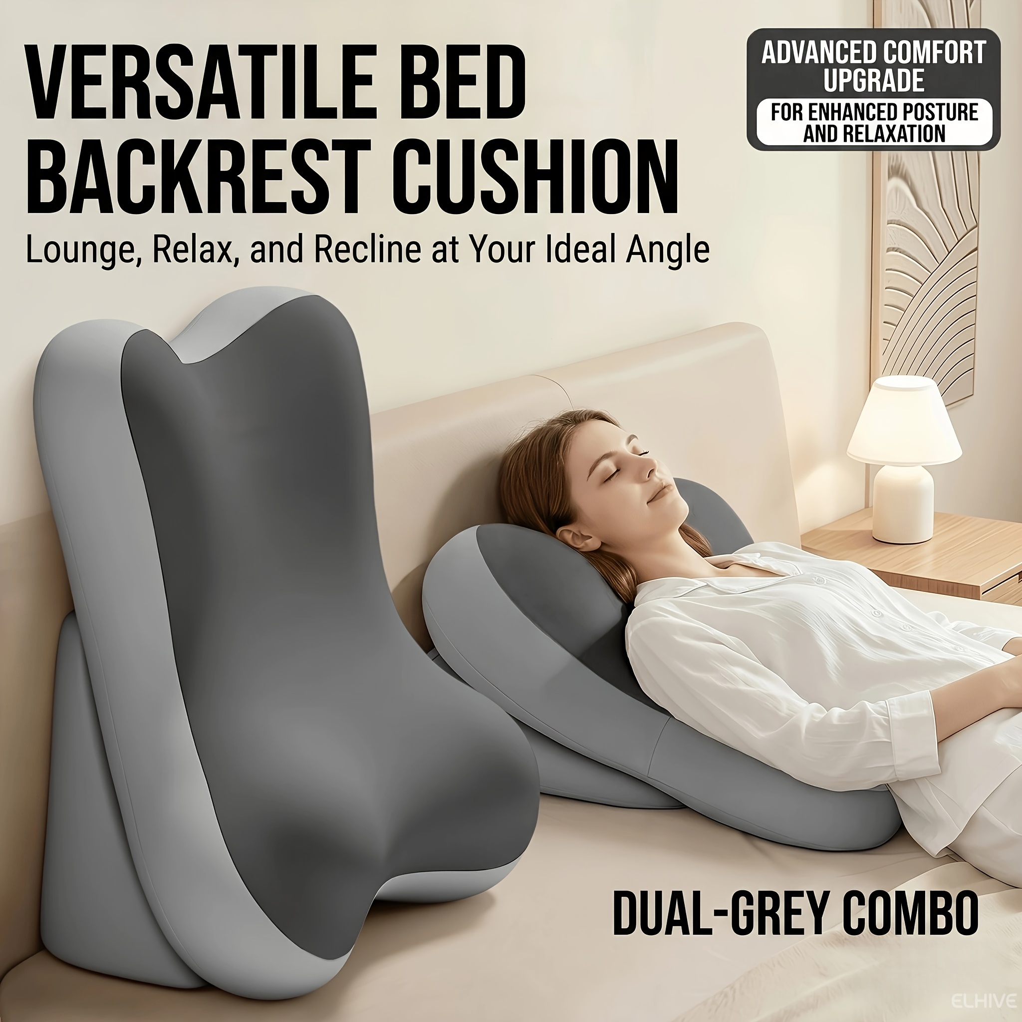 TEMU 2pcs Adjustable Bed Wedge Pillow, Oversized Memory Foam Reading Pillow For Sitting Up In Bed, Contoured Headboard Backrest Cushion, Sit Up Bed