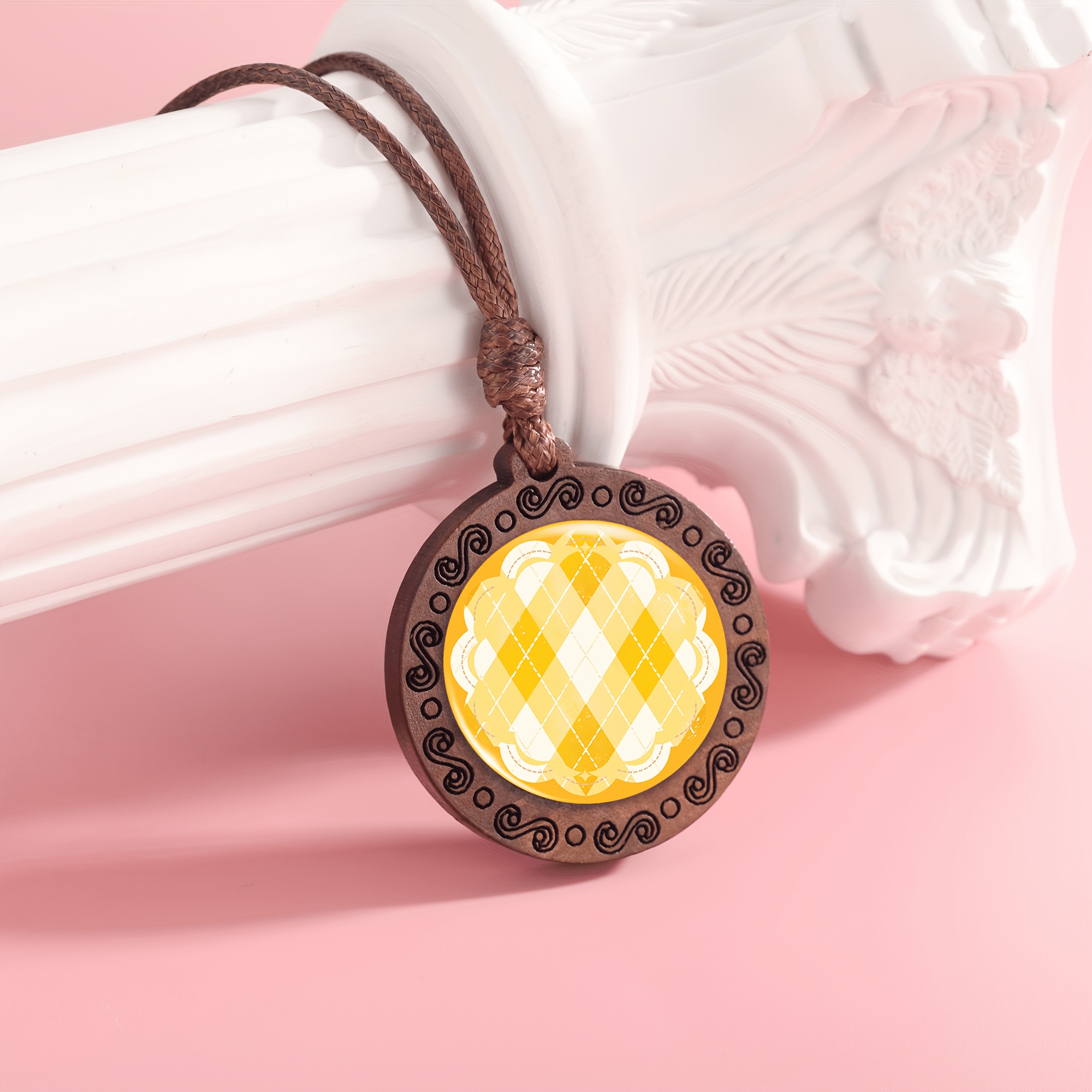 Handcrafted Orange Circular Synthetic Wood Pendant Necklace