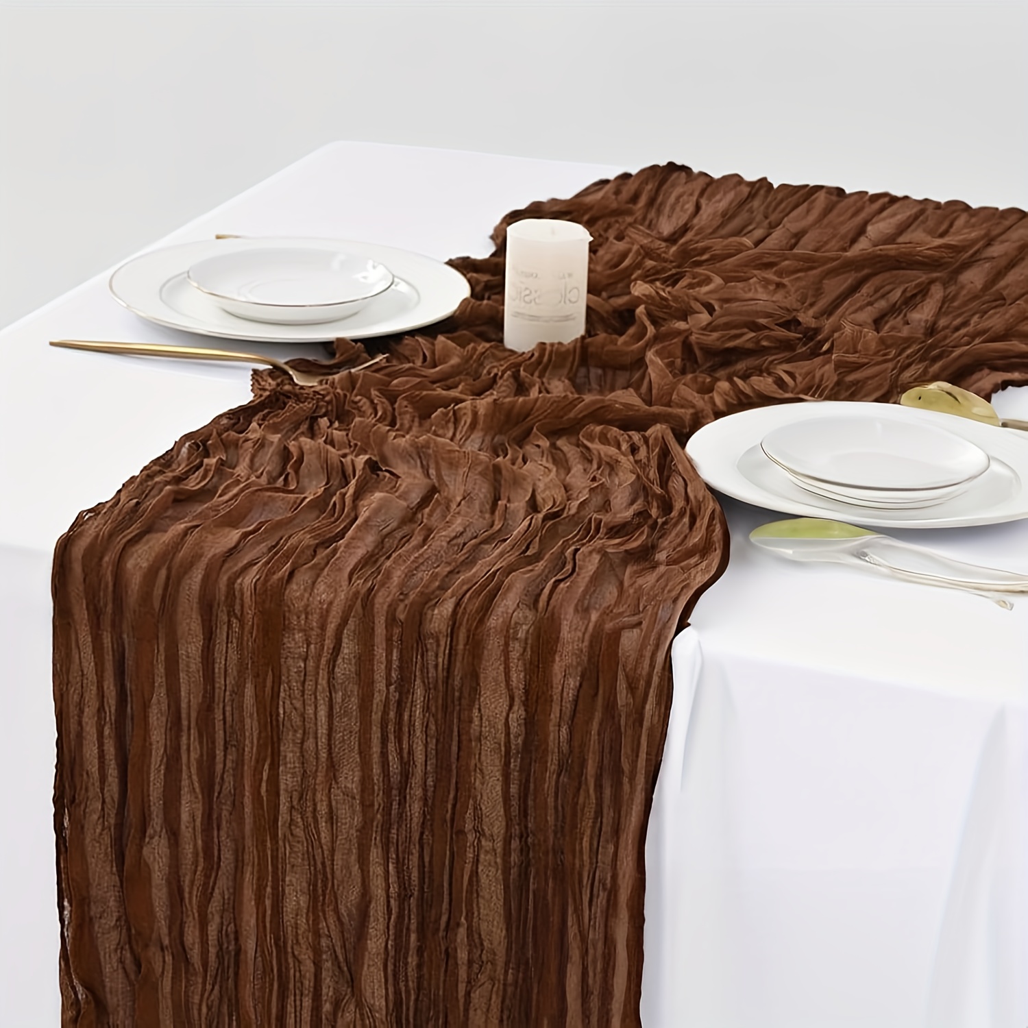 E-shop 4er-Set Kaffeebrauner Tischläufer aus Käsegarn, 35x118 Zoll, Bohemian Country Tischläufer, geeignet für Herbst- und