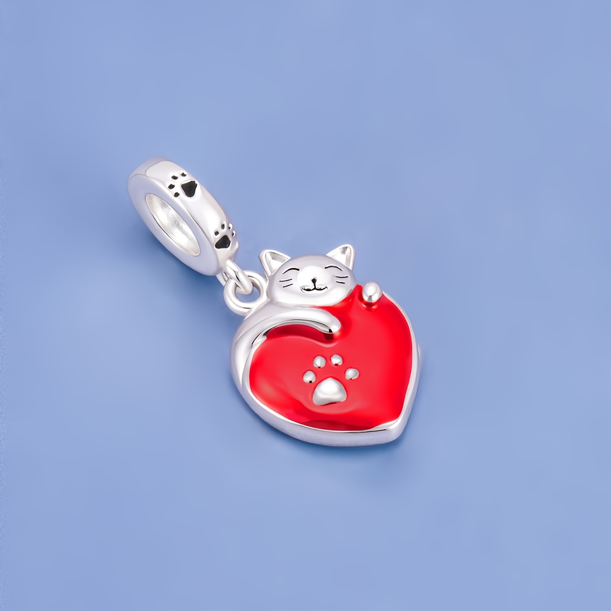 TEMU 1pc Pendentif Breloques Chat Dormant en Cuivre Plaqué Argent et Patte avec , Idéal pour la Création de Bijoux, Bracelets ou , ou Cadeau