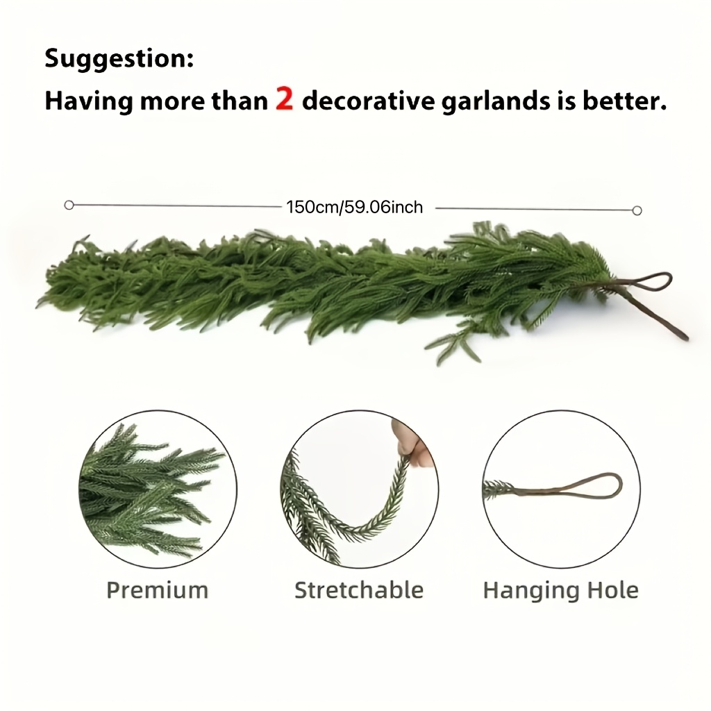 TEMU 1pc Artificial Plastic Norfolk Pine Wreath - Realistic Touch Evergreen Vines, Suitable For Elegant Mantel And Tabletop Decor For Christmas,