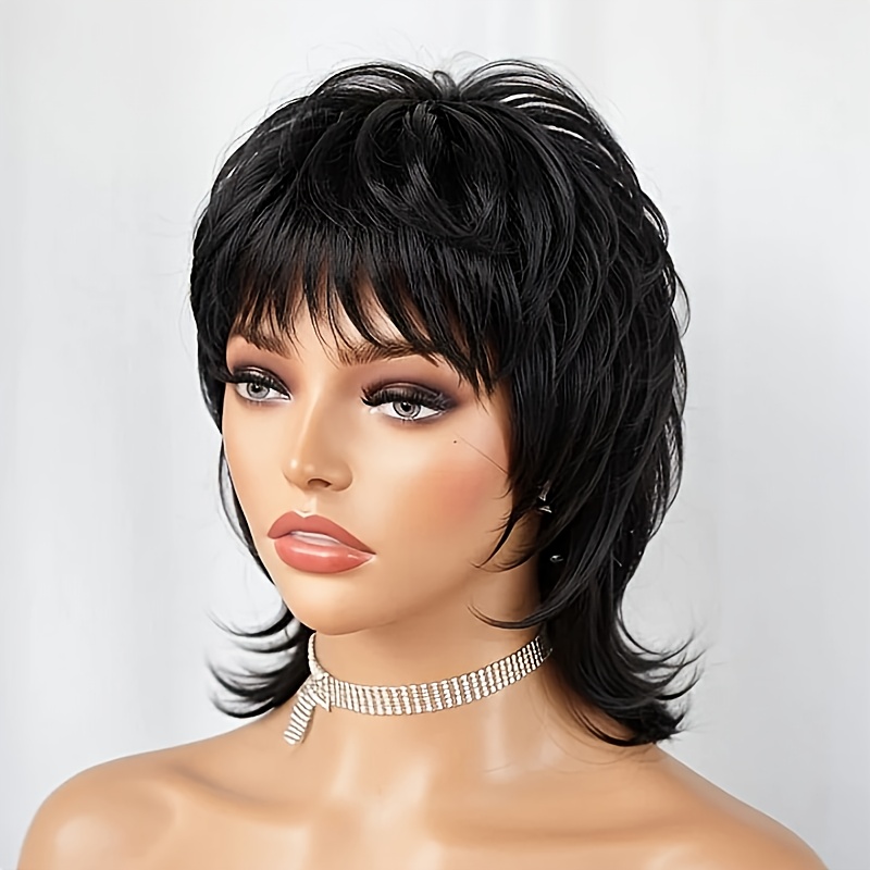 

1pc Unisex Adult Short Black Wig, 6-inch Cut With Bangs, 180% Density Human Hair, , Straight Hair, Cap, For Daily Use