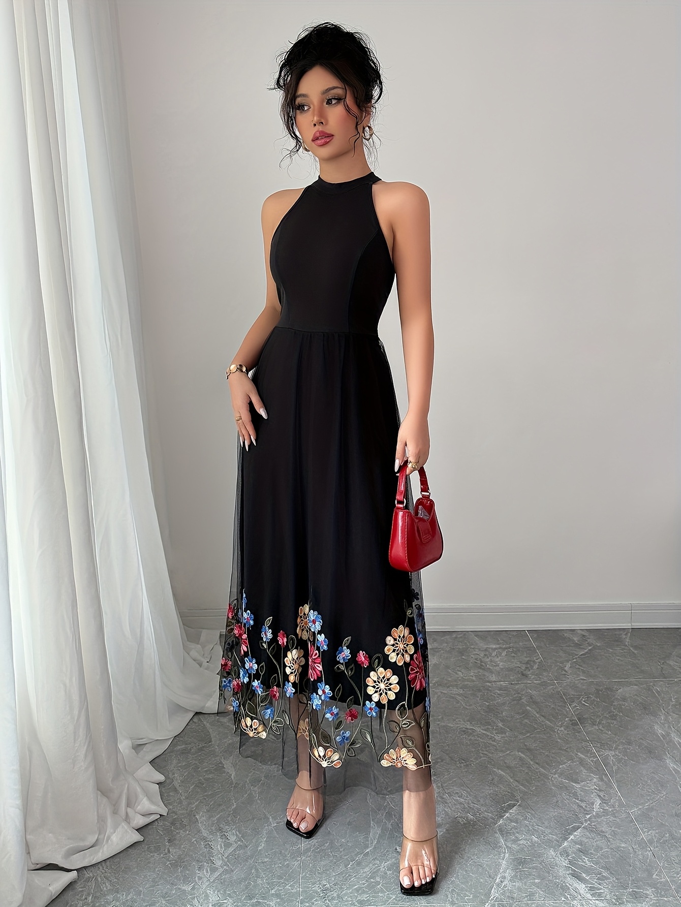 vestido longo vintage com halter e ombro de para Temu Brazil