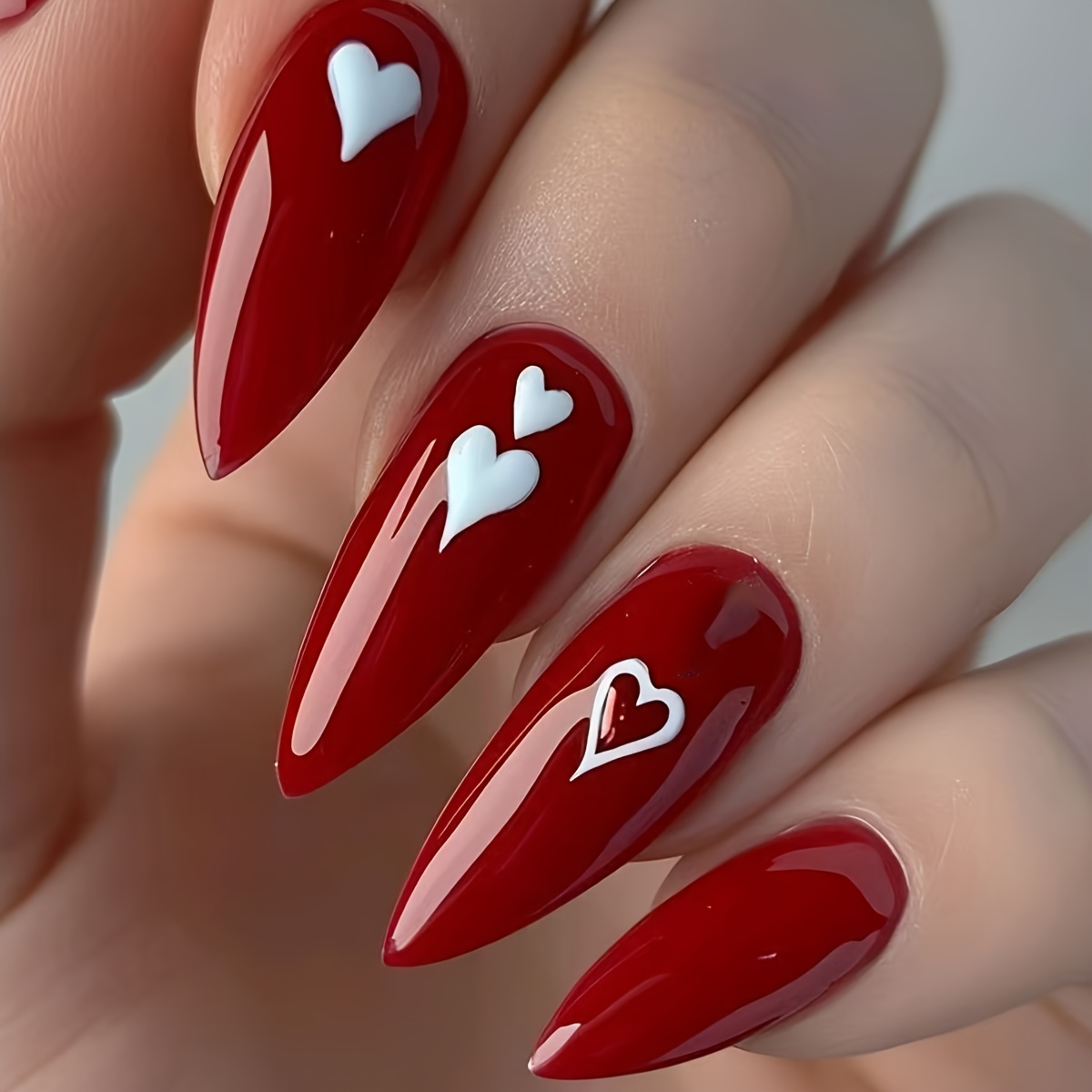 

Valentine's Day : 24pcs Set Of Medium -shaped Press-on Nails With Romantic - , Women