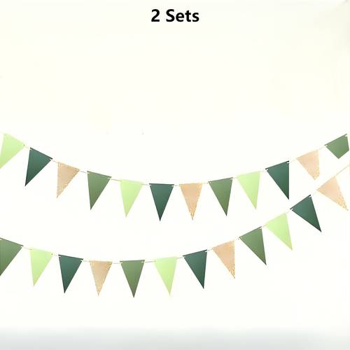 196.85 inch gouden uienpapier driehoek trekvlag verjaardag bruiloft feest decoratie benodigdheden wimpelvlag vakantie arrangement banner st. pat carnaval carnaval decoratie trekvlag, feest decoratie benodigdheden, huisdecoratie benodigdheden