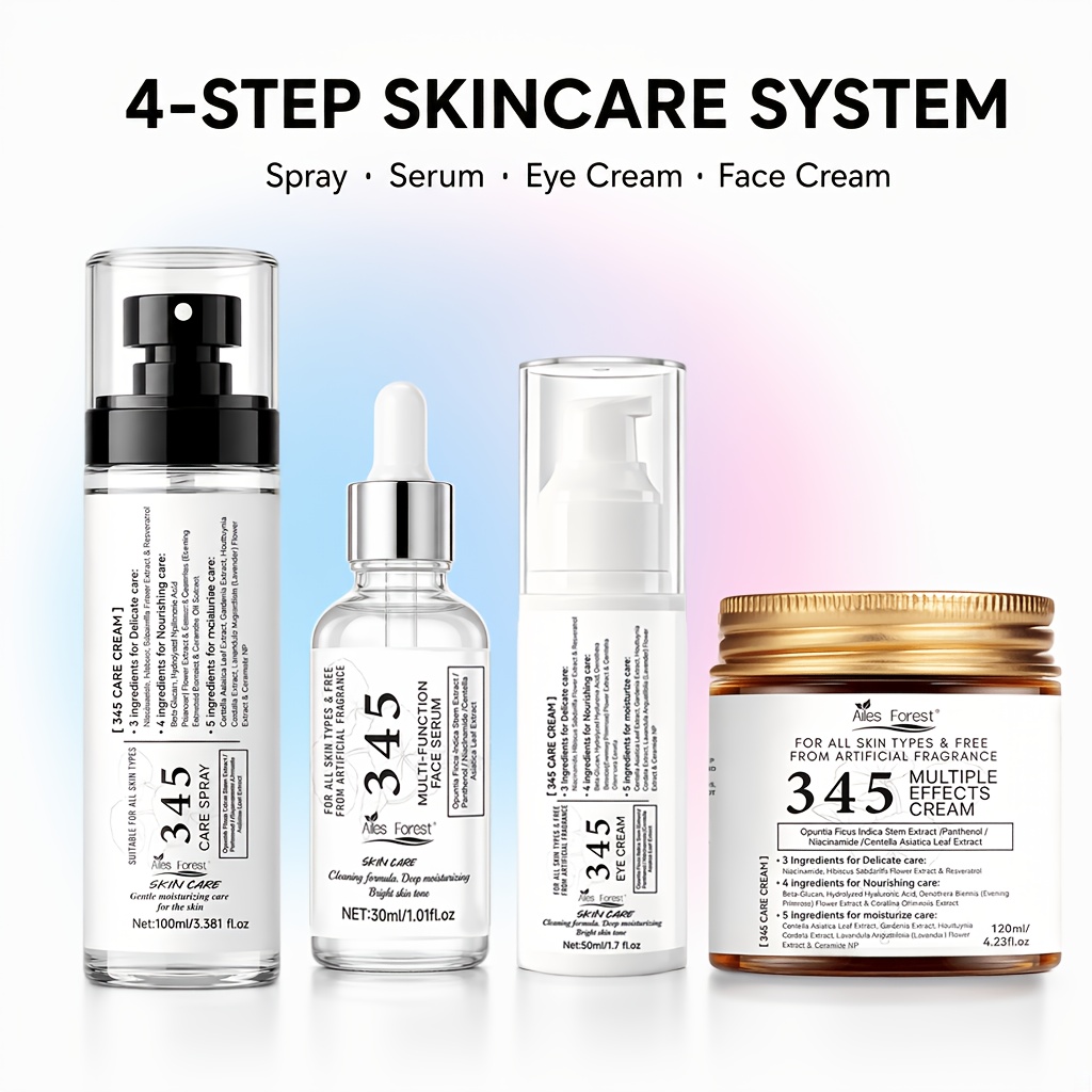 Temu – TEMU [ Skincare] Korean Skincare Set, 345 Drops Series, Multi-effect Facial And Neck Night Cream Mist, Eye Cream, And Serum, Moisturizing, Suitable