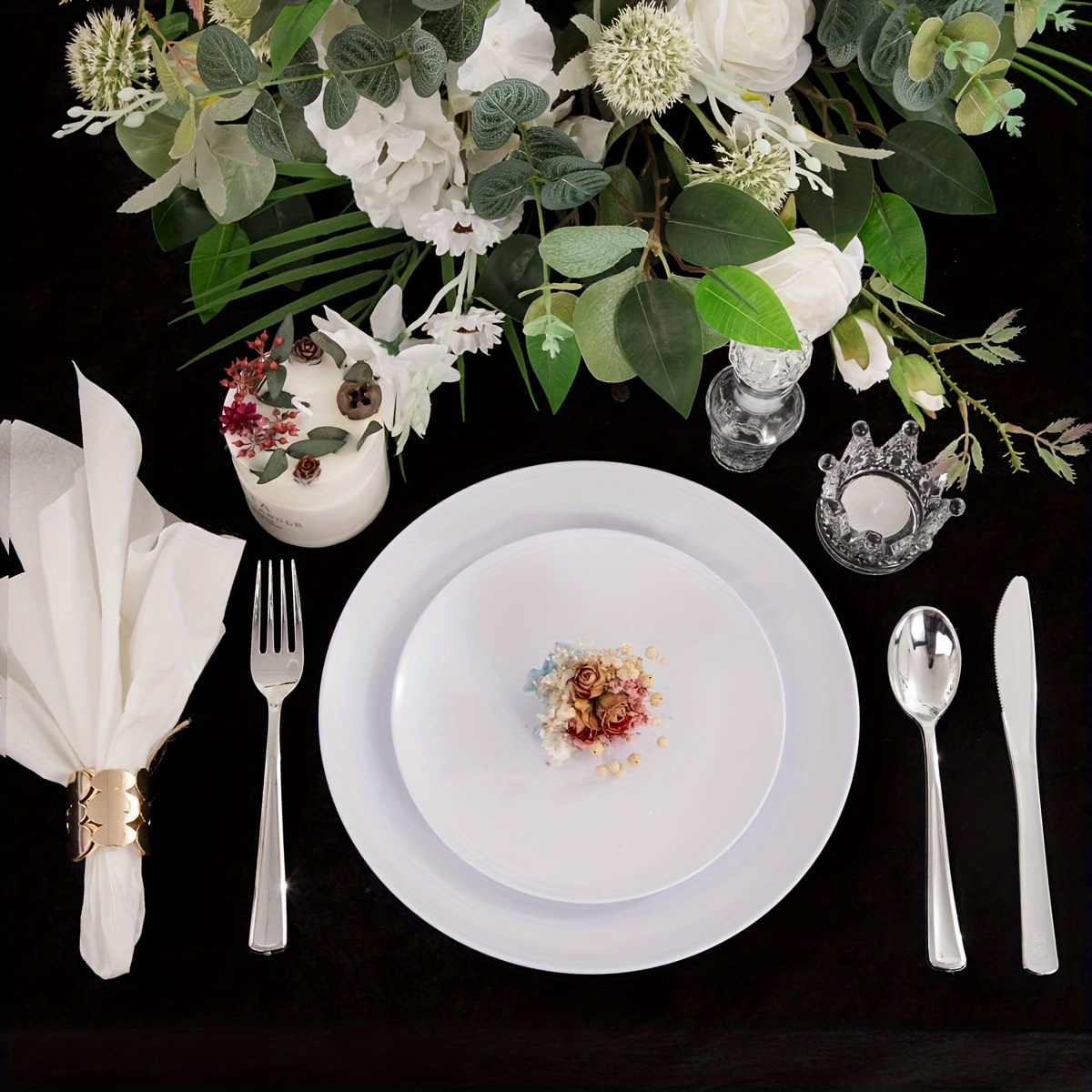 TEMU 200pcs Plastic Plates- Heavyweight Disposable Plates Including 100 Dinner Plates, 100 Dessert/salad Plates, For Wedding&halloween Party, Hand