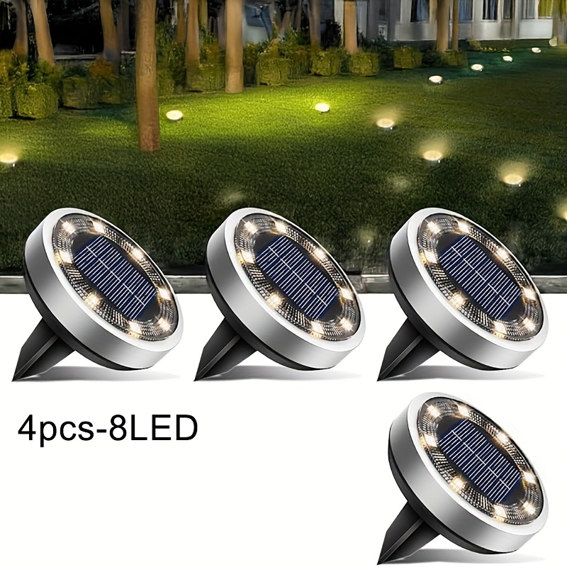 Image of 4pcs Outdoor Solar Ground Light, Essential Outdoor Lighting, Suitable For Outdoor, Patio, Garden, Modern Landscape Lighting, Ip44, Warm/white Light