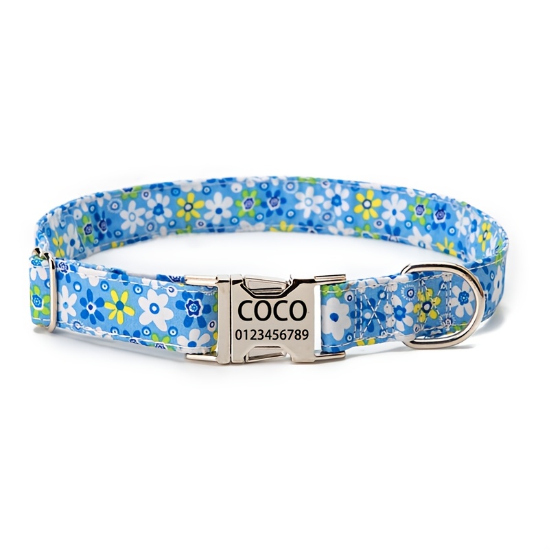 TEMU 1pc Custom Sweet Floral Pet Collar With Engraved Name And Phone Number Id Tag, Adjustable Soft Durable Dog Collar To Prevent Loss - Perfect For