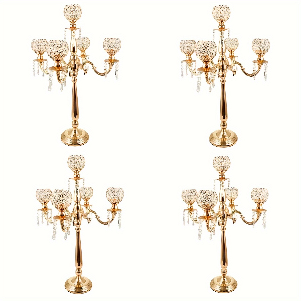 

4 Pcs 5 Arm 29.5in Crystal Candelabra Centerpieces For Tables Gold Candle Holders For Table Centerpiece Tall Crystal Candle Holders For Wedding Party Christmas Events