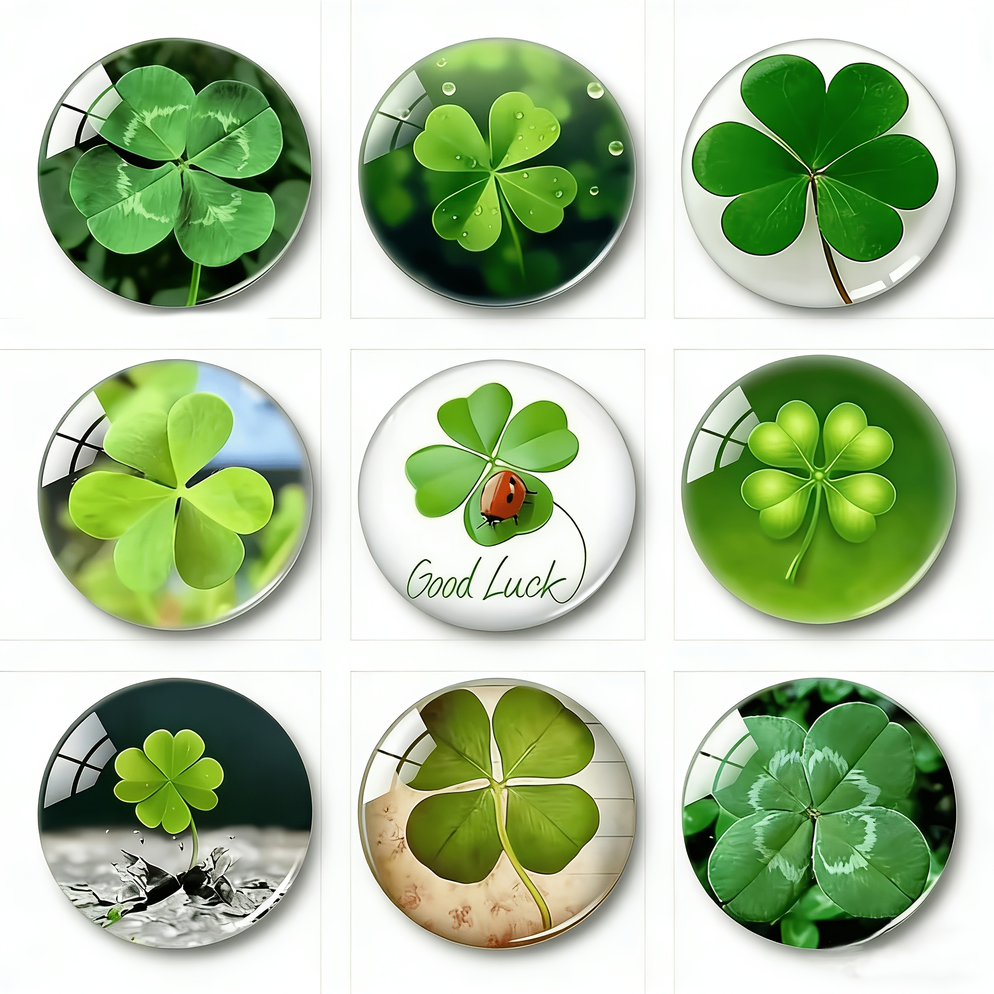 Image of Clover Themed Pattern Soft Magnetic Refrigerator Stickers, Glass Material With Plants And Clover Images, Kitchen Refrigerator Door Home Decor Magnet Patches, 9pcs Per Pack