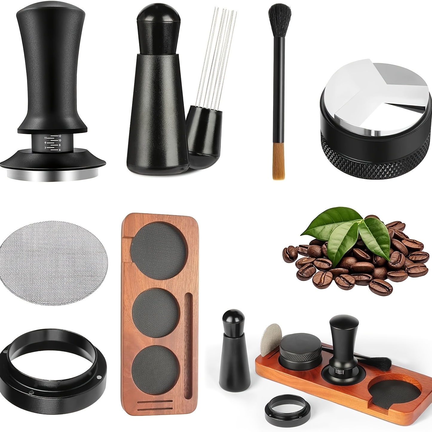 TEMU 7pcs 51mm Espresso Tamper Tools Additions Kit For Coffee Wdt Tool Additions Set Coffee Tamper Set With Wood Espresso Tamping Station Distributor