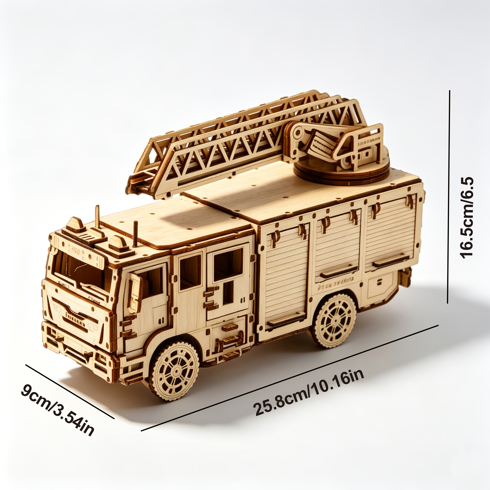 TEMU Puzzle 3D en bois Camion de pompiers Modèle à assembler à Échelle Camion de pompiers Jouet, mécanique Ornement, Cadeau