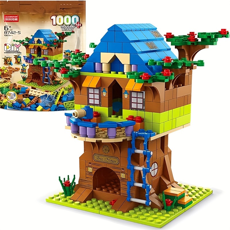 

Mibido Ideas Treehouse Building Kit - Creative Theme Toy Gift For + Year Old, Adult Decor Model, 1000+ Pieces Abs Stacking Blocks Set, Colors