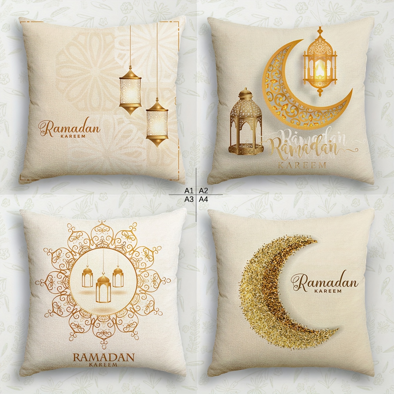 

4pcs Ramadan Linen Pillowcase Set - Contemporary Style, Single-sided Print, Zip Closure, Machine Washable - Sofa & Bedroom Decor, 15.7"x15.7" & 17.7"x17.7" Sizes , No Pillow , Cushion Cover