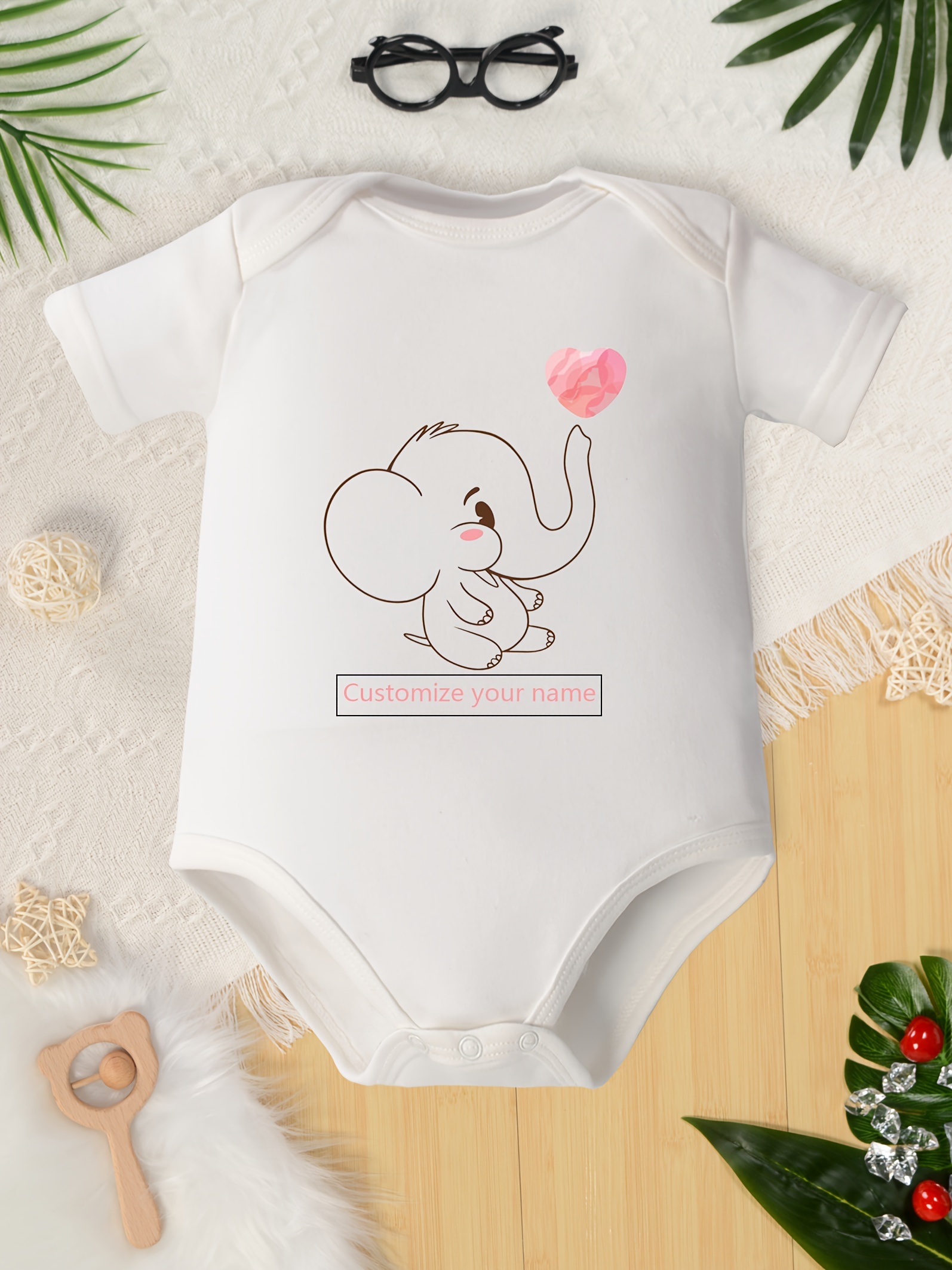 Baby Boy/Girl Cartoon Elephant Embroidered Short-sleeve Romper