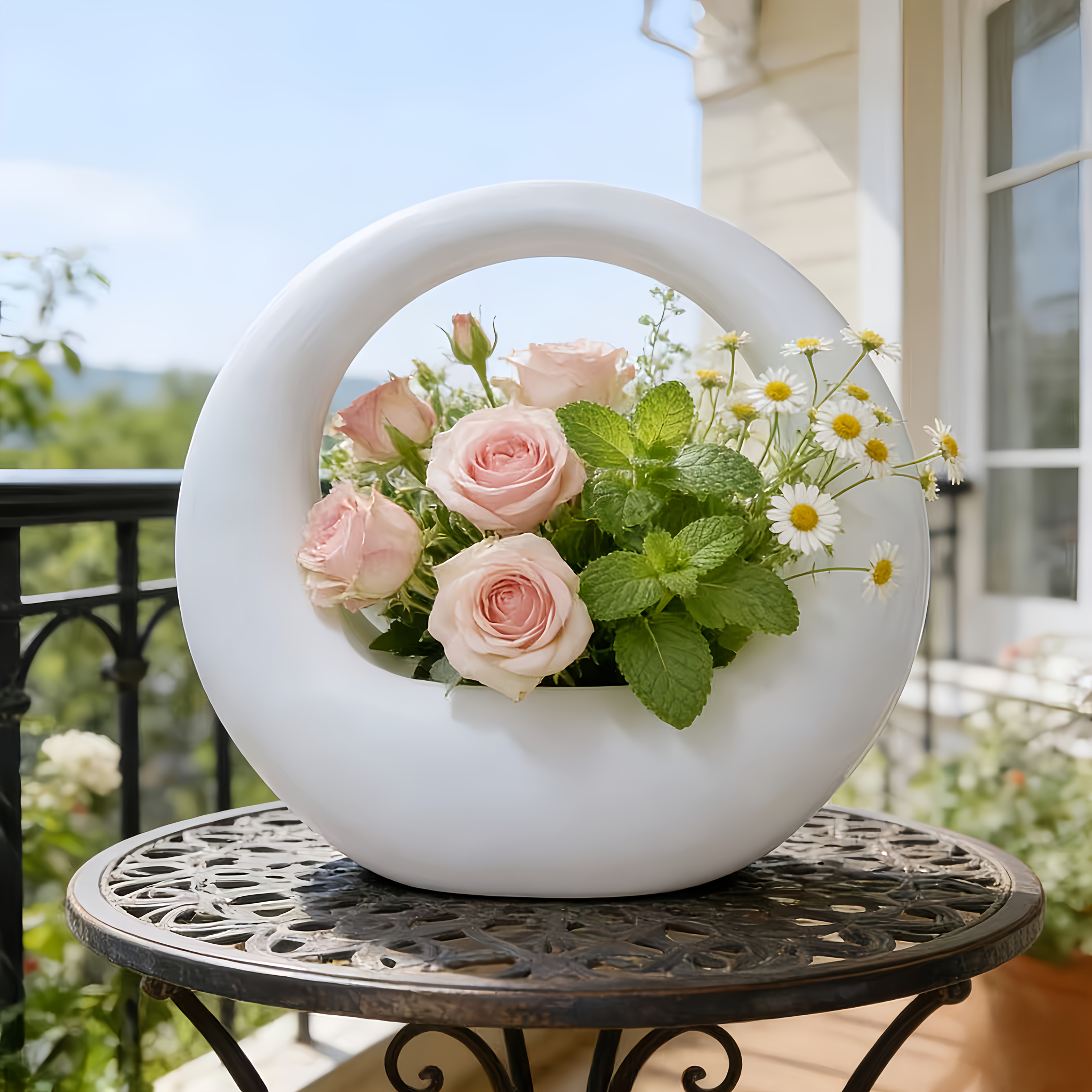 creative hollow out ring design round vase minimalist white ring vase white flower holder a must have for home soft   desktop decoration living room dining table flower arrangement ornament entryway decorative vase living room tv details 1