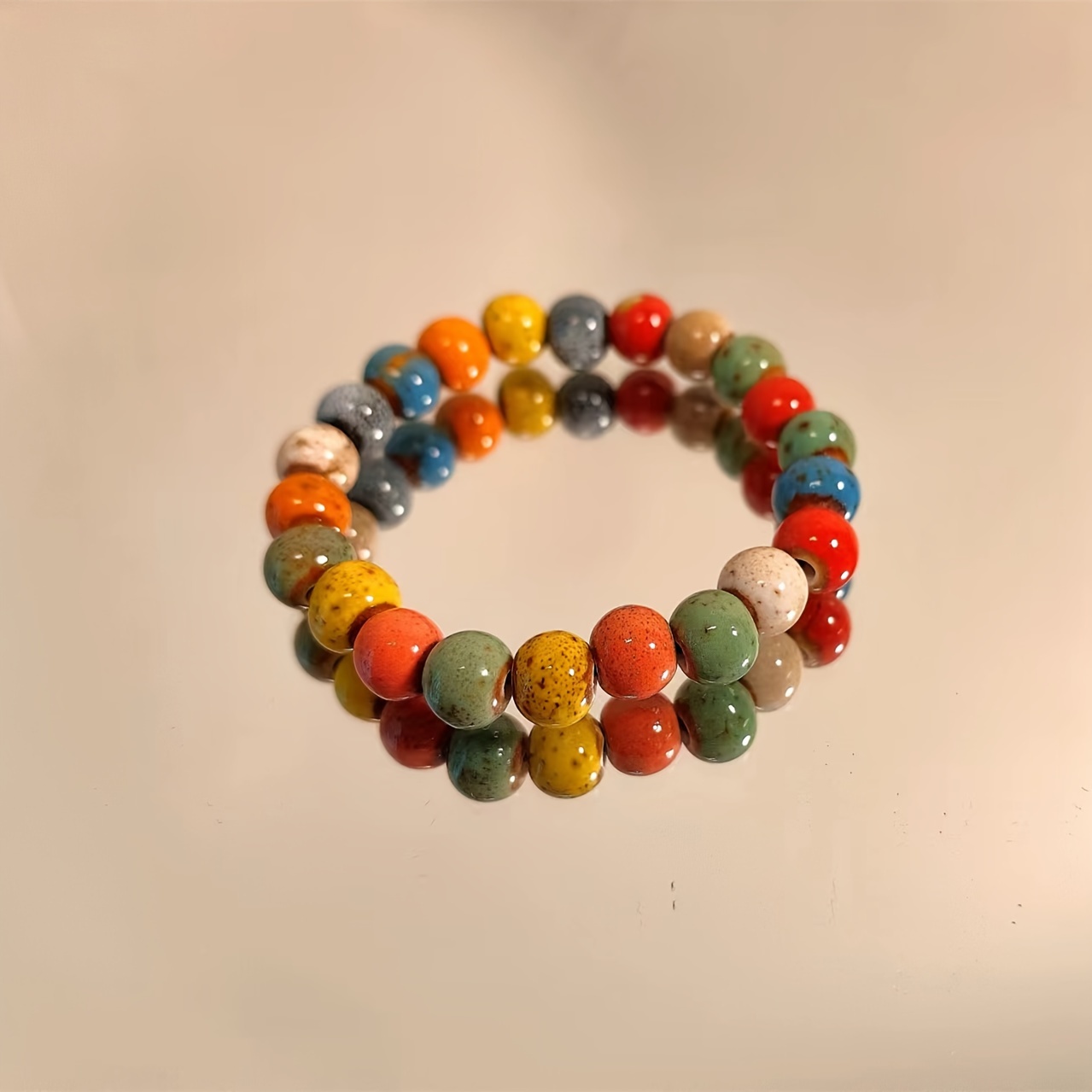 New Chinese-style Fashion Floral Glaze Bead Bracelet, Casual Bracelet. Handmade With And Shape, Pattern Colors Are Random