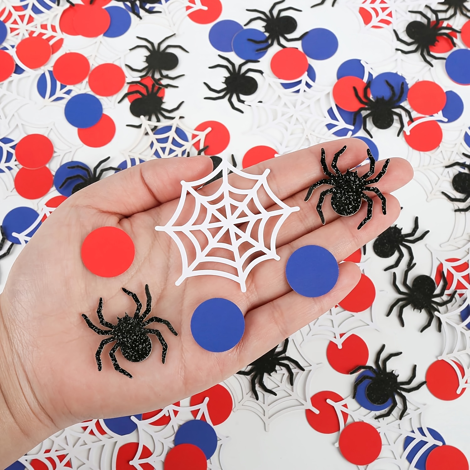 Image of 160pcs Web Table Confetti Red Blue Round Paper Themed Table Decorations For Birthday Party Halloween Spooky Shower Crafting Supplies