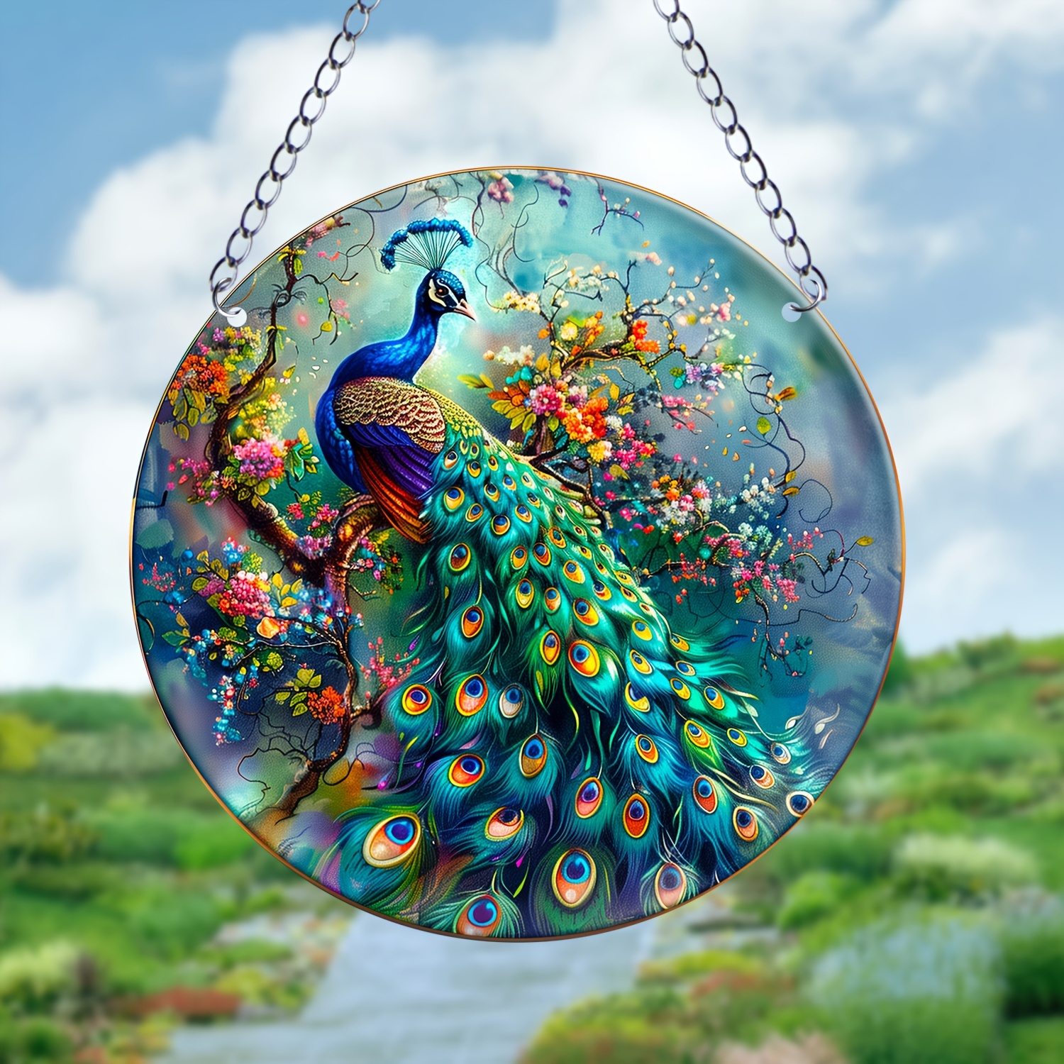 

1pc Peacock Window Suncatcher, Wall Hanging Decoration, 15cm Round Stained Acrylic Wall Art, Used For Courtyard Decoration, Used For Window Bar Home Office Decoration, Housewarming Gift