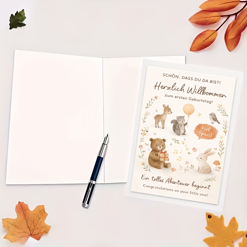 Greeting Card Featuring Cute Bear, Rabbit, Deer, and Squirrel Design