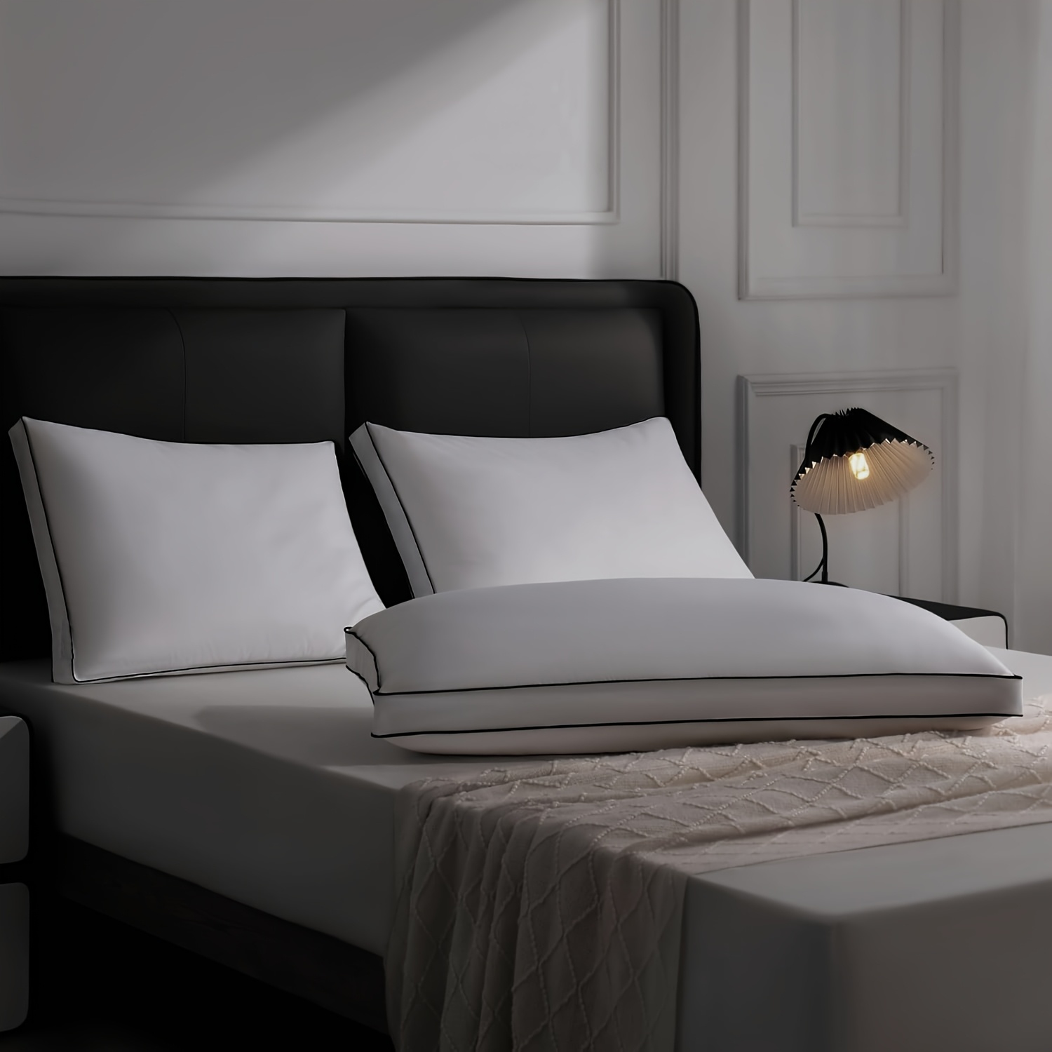 TEMU Un ensemble de oreillers 3D à bordure en corde, spécialement sélectionnés pour un sommeil dans les hôtels, avec un support à rebond , , lavables
