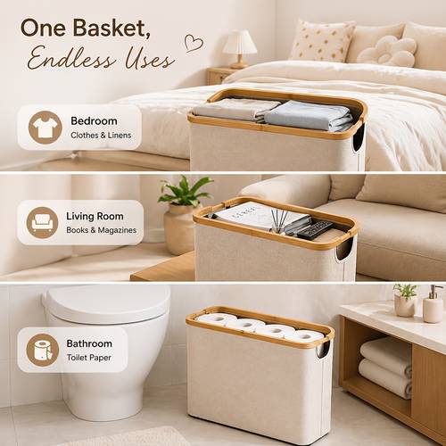 foldable bamboo lid storage basket large capacity toilet paper organizer for bathroom soft fabric storage bin space saving organizer for bedroom living room and laundry minimalist home storage solution toilet paper storage containers