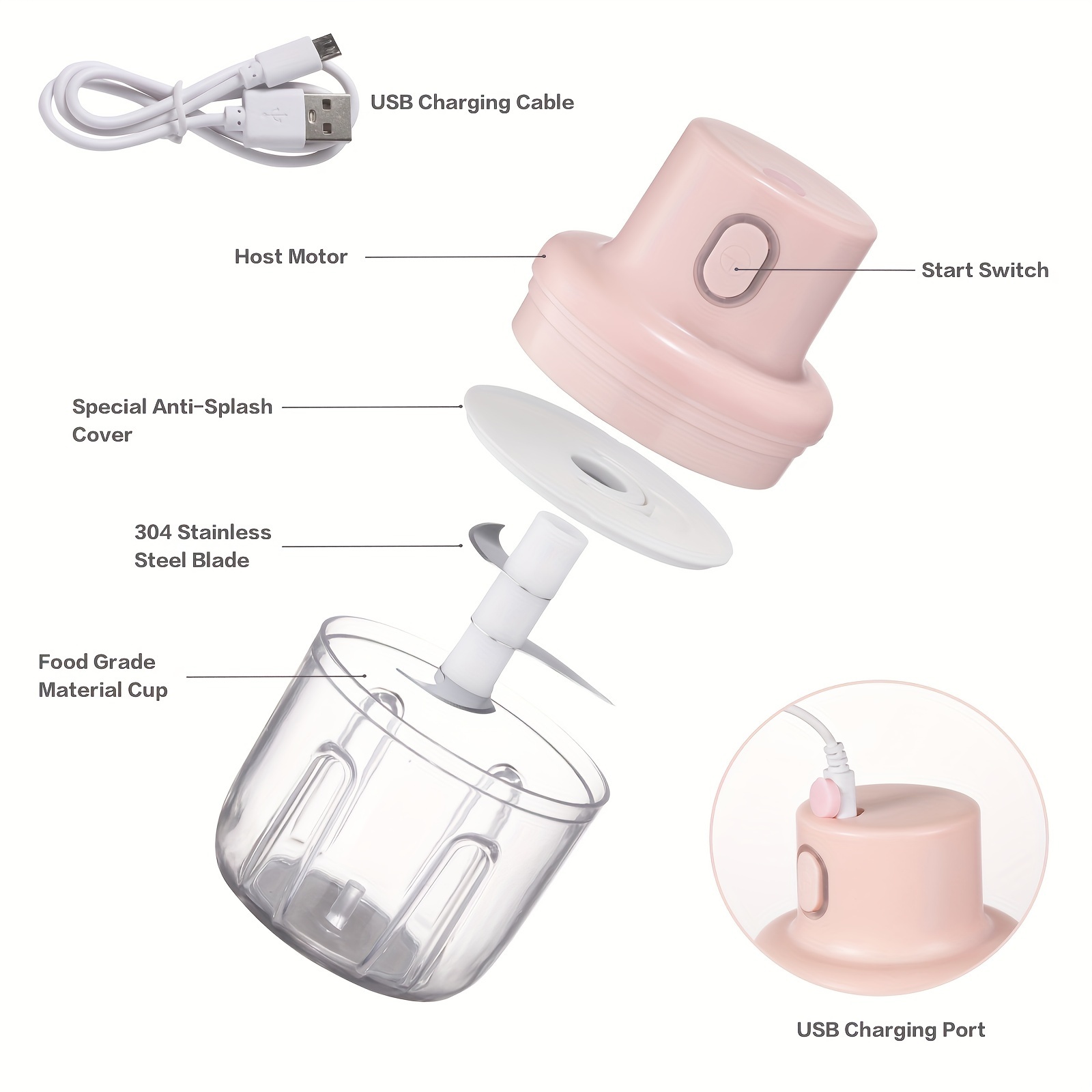 electric garlic chopper 250ml usb charging mini food processor electric food chopper garlic mincer chili crusher portable garlic slicer for salad onion carrot tomato slicer vegetable mincer cutter for ginger meat grinder for   prep Product details 6