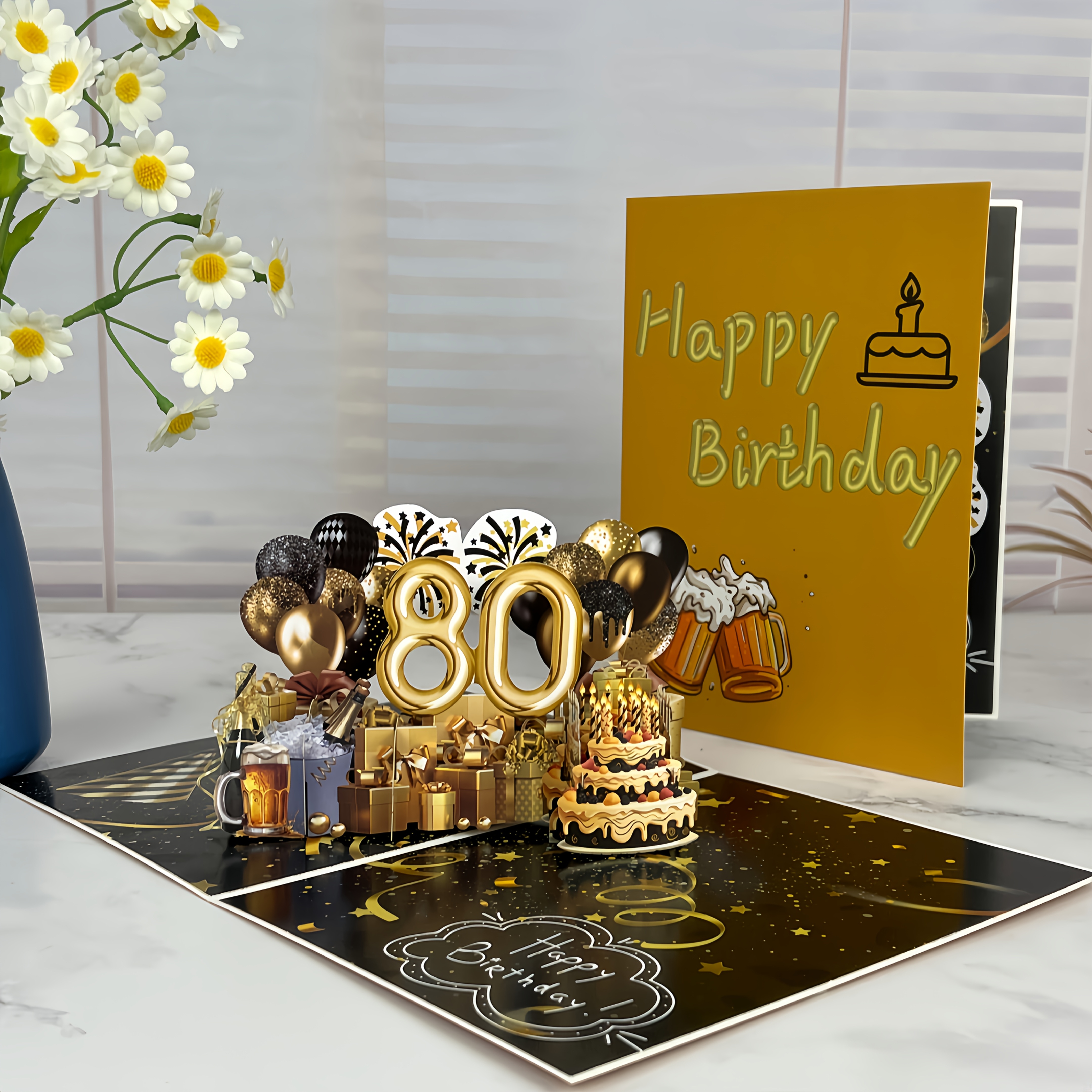TEMU Happy 80th Birthday Card, 1pc Pop-up 3d Greeting Card With Envelope, Exquisite 80th Birthday Gift, 80th Birthday Greeting Card