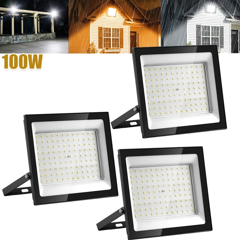 Image of 3pcs 100w Led Flood Light Outdoor, Led Security Light, Cool White/warm Light With Adjustable 180 Degree Bracket For Garden, Garage And Yard, Backyard, Driveway Patio, No Plug