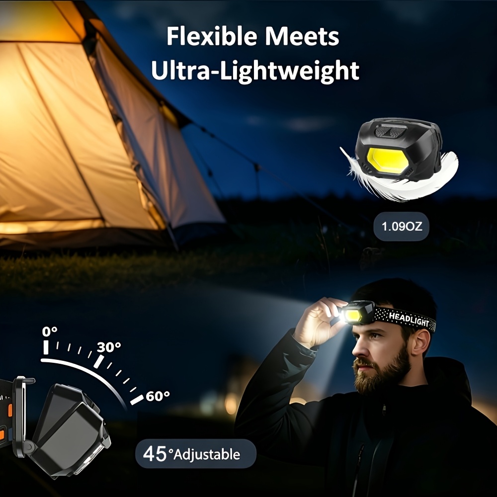 COB LED Headlamp Flashlight with Adjustable Beam, Ultra-Bright