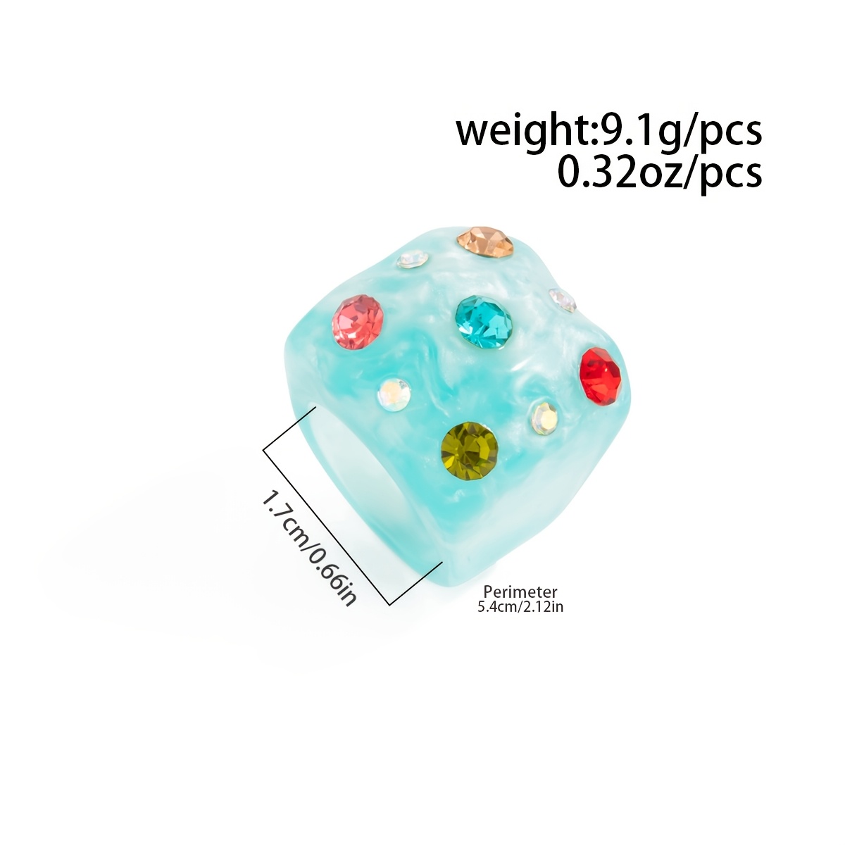 Colorful Resin Inlaid Rhinestone Exaggerated Ring, Summer Vacation Style