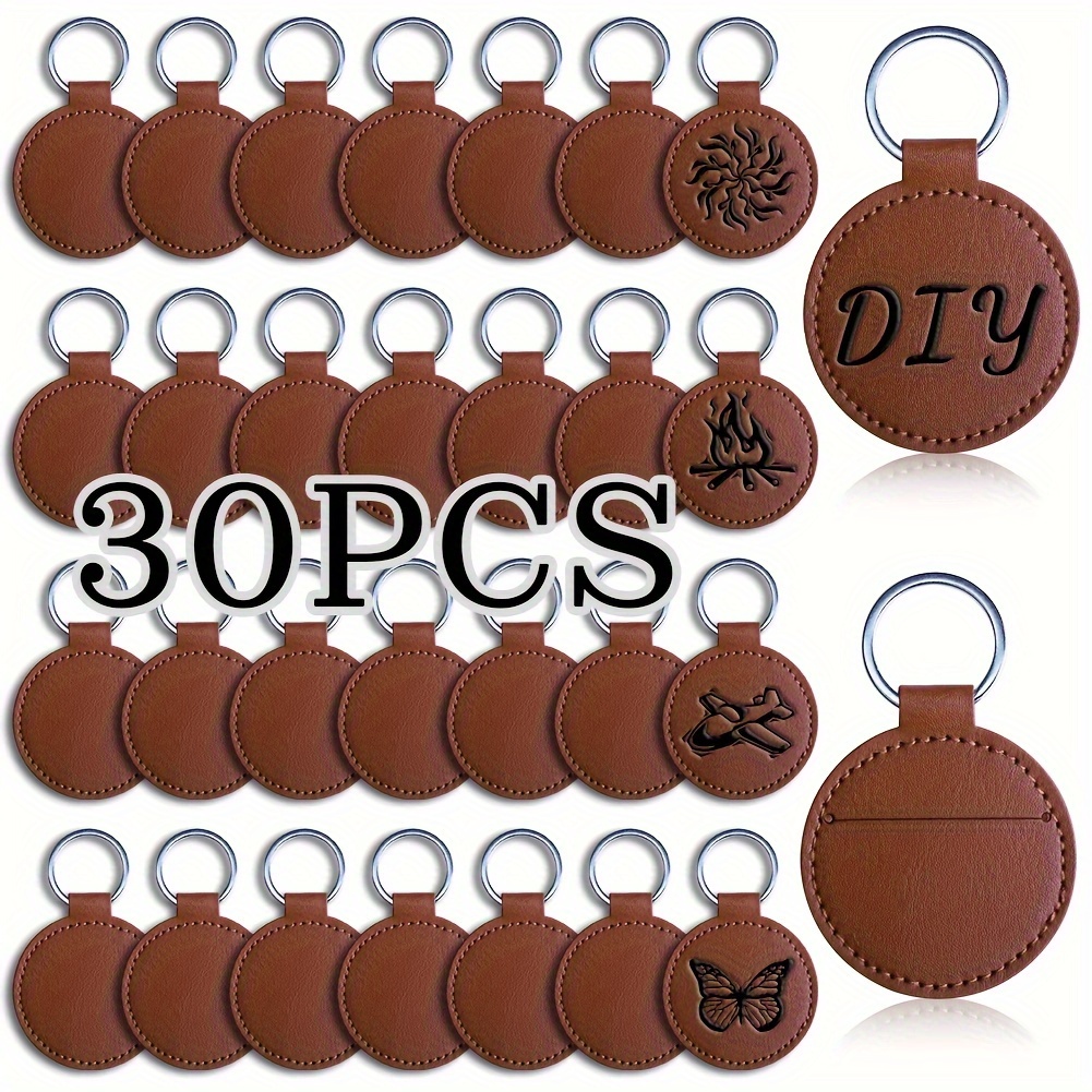 Image of Faux Leather Key Fob Kit For Men, 56/30pcs Faux Leather Key Fob Kit With Key Rings Key Chain Blanks For Laser Engraving Supplies Gifts Making Faux Leather