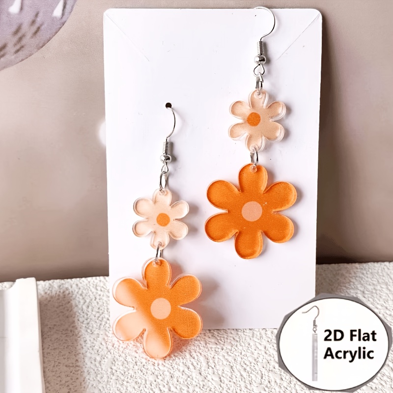TEMU 2d Flat, Men's & 2d Flat Acrylic Flower Earrings - 1 Or 2 Flower Suitable For Valentine's Gifts, Daily Wear, Battery-free, K Coating, Non-metal