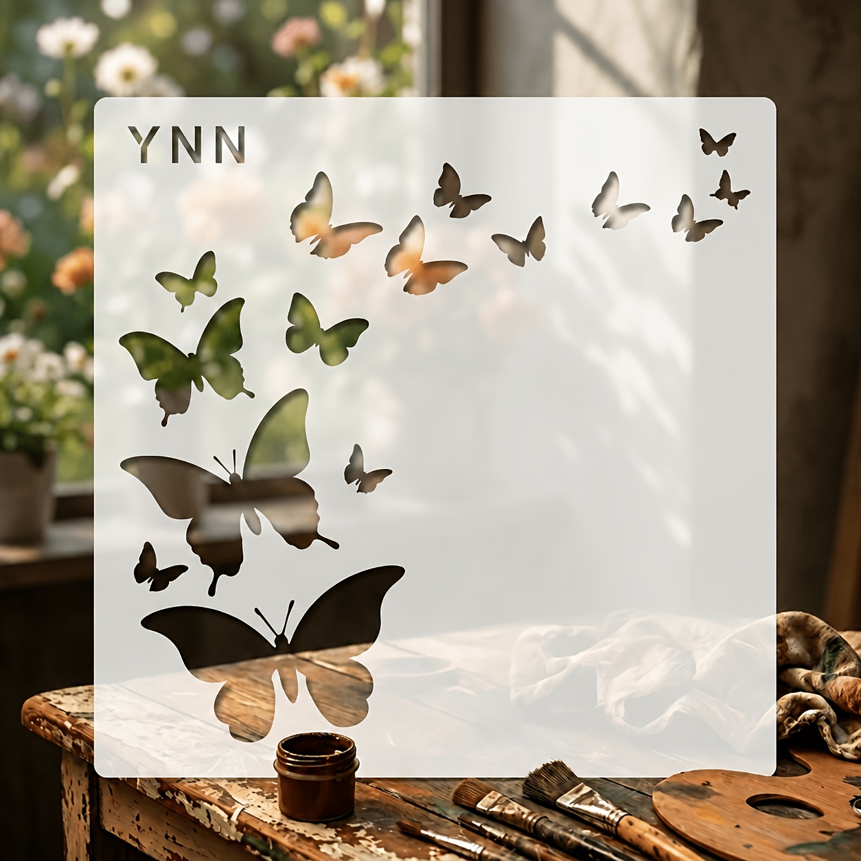TEMU Pochoir Papillon, Réutilisable, 29,97 x 29,97 cm, pour Peinture, avec Modèle de Dessin au Pinceau, Convient pour l'Artisanat, Mural, , la Toile