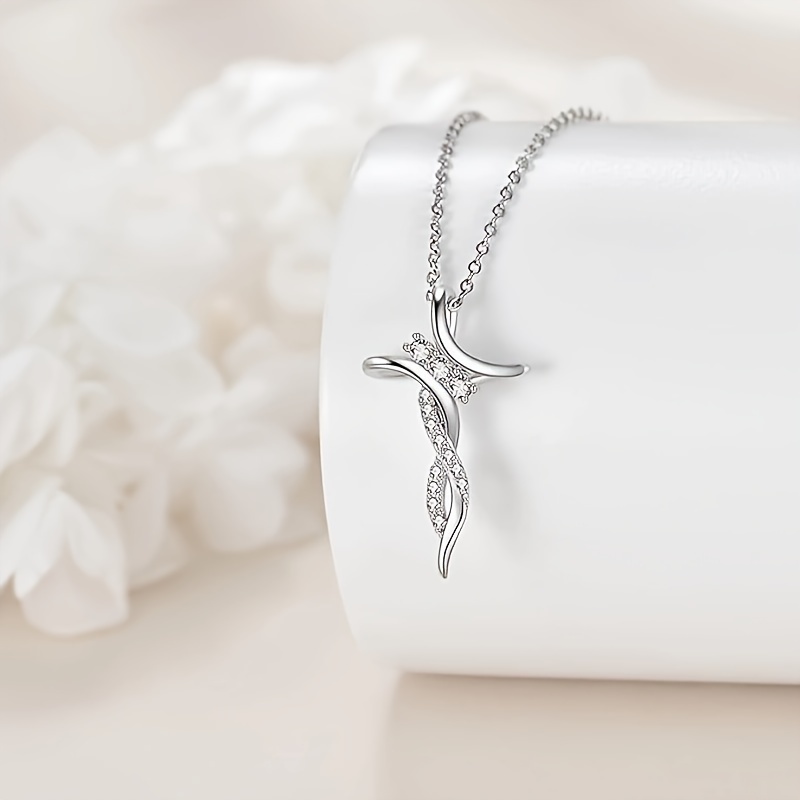 cross necklace 925 sterling silvery stone three Temu