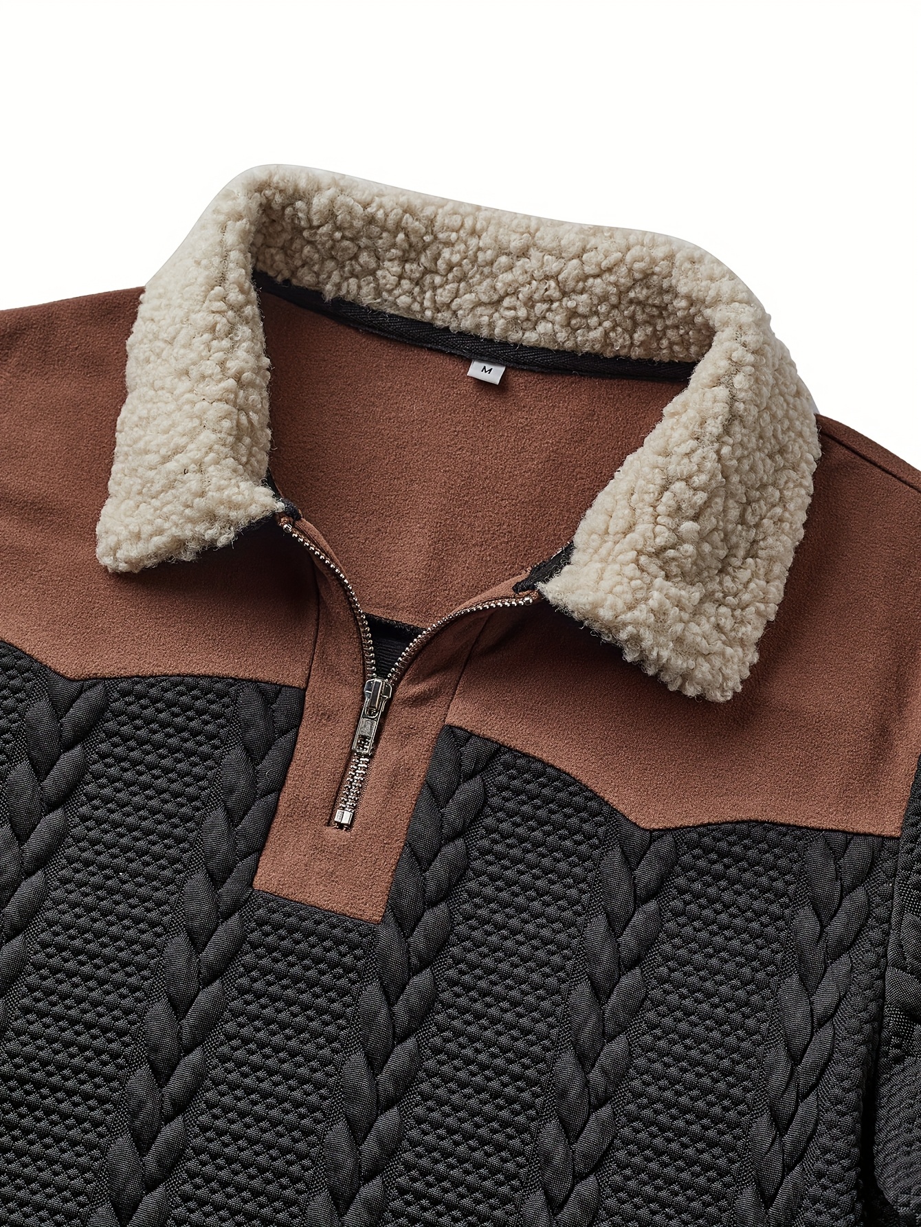 mens fashion casual sportswear autumn winter outdoor textured jacquard fabric contrast stitching zipper collar design long sleeve mens sweater Product details 3