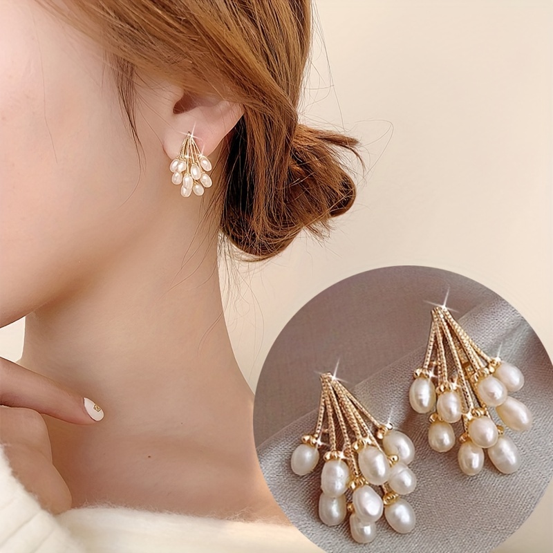 

Chic Pearl Drop Earrings For Girls - Vintage-inspired, Perfect Christmas Gift