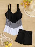ladies retro size swimsuit set v neck tankini with high waisted shorts