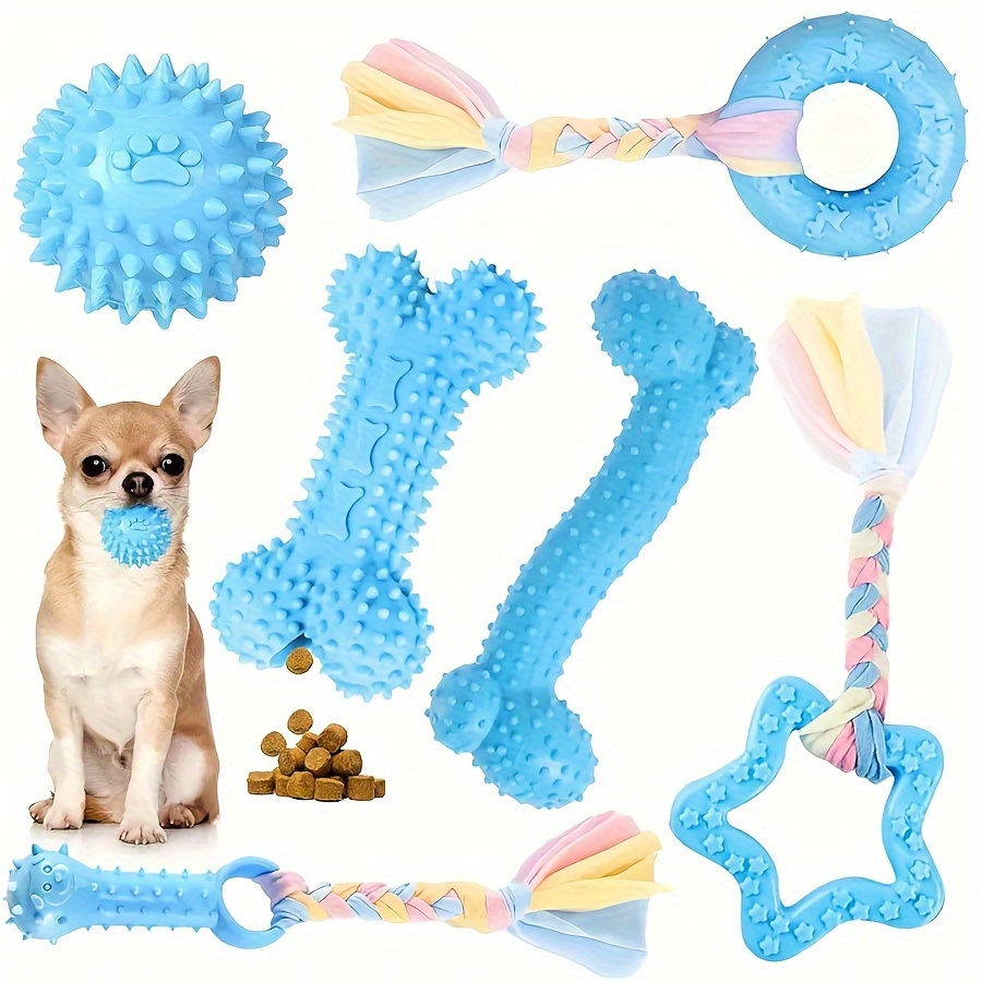 

6pcs Dog Chew Toys Set, Interactive Pet Teething Toys, Non-battery Assorted Pet Entertainment And Play, With Bone, Ball, And Ring For Small Dogs