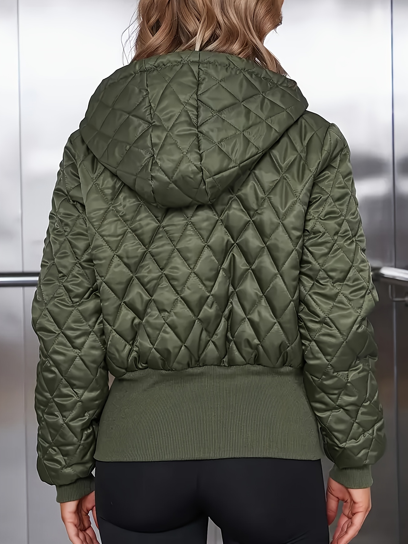 zielona, wytrzymała kurtka zimowa z pełnym zamkiem błyskawicznym z przodu, gruby, ciepły płaszcz do noszenia na co dzień, można prać w pralce, jednolity kolor, długi rękaw nie Szczegóły produktu 1