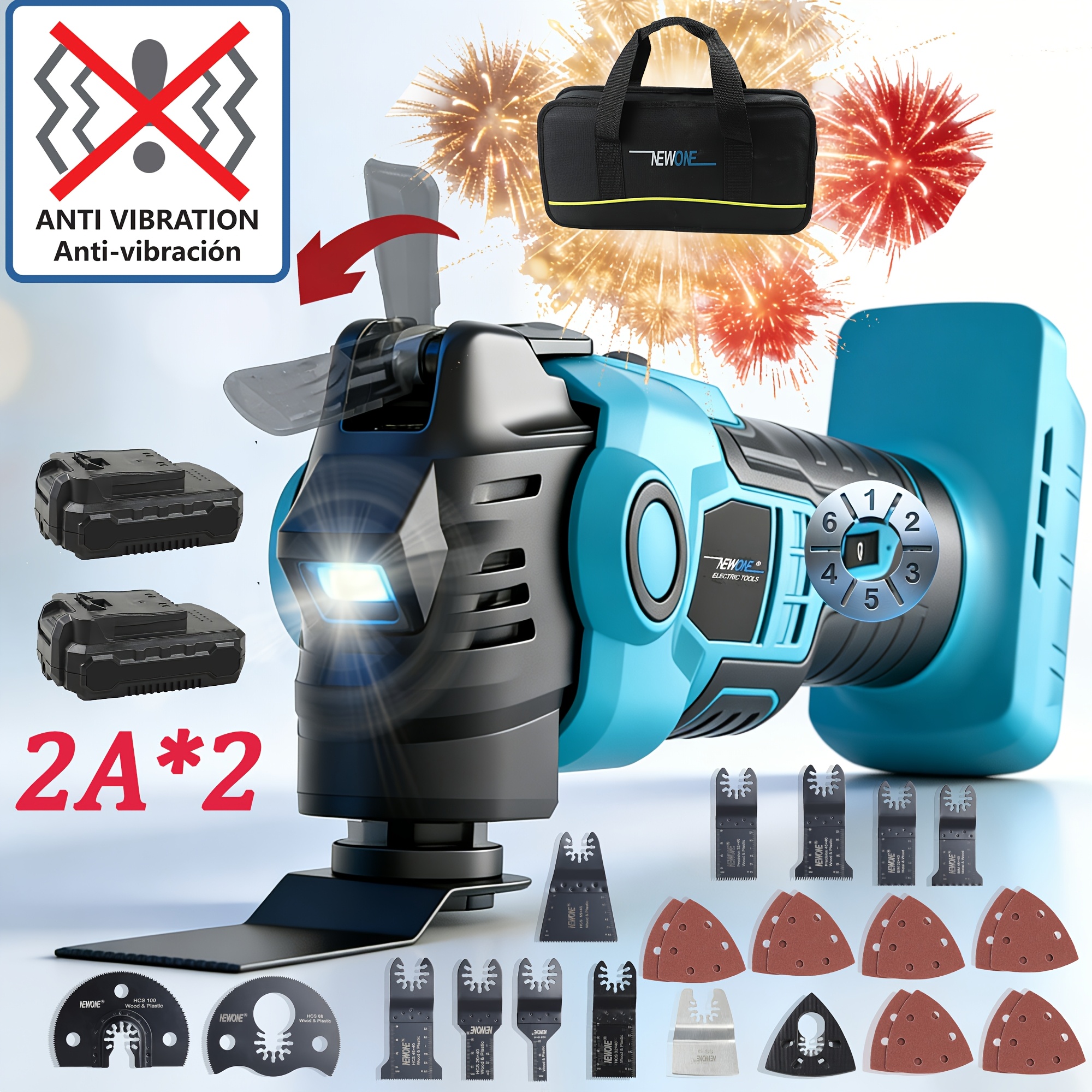 Image of 18v Brushless Oscillating Tool Contains: Anti-vibration, Quick Release, Six-speed , Lighting And Other Functions, Which Used For Cutting, Polishing And Other Woodworking Performance . For