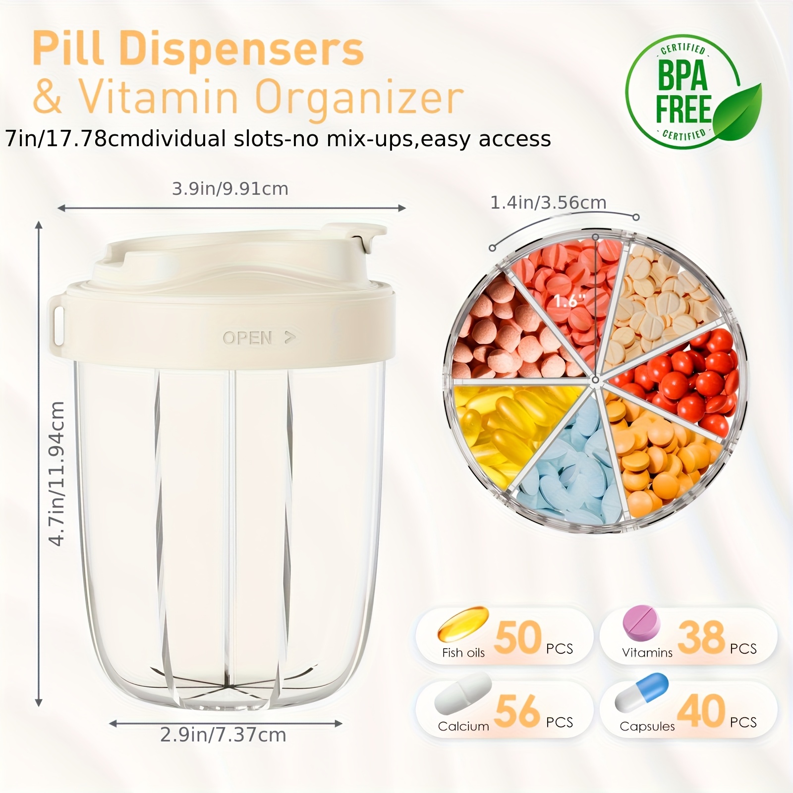 1pc 7-Compartment Portable Pill Organizer with Food-Safe BPA-Free Plastic, Transparent Lids & Ergonomic Handle - Beige/Pink/Black for Daily Medication & Supplement Storage, Pill Box for Purse, Vitamin Sorting, Clear Compartment Design, Practical Design, Secure Latch Closure, Compact Design, Sturdy Storage, Healthconscious Users